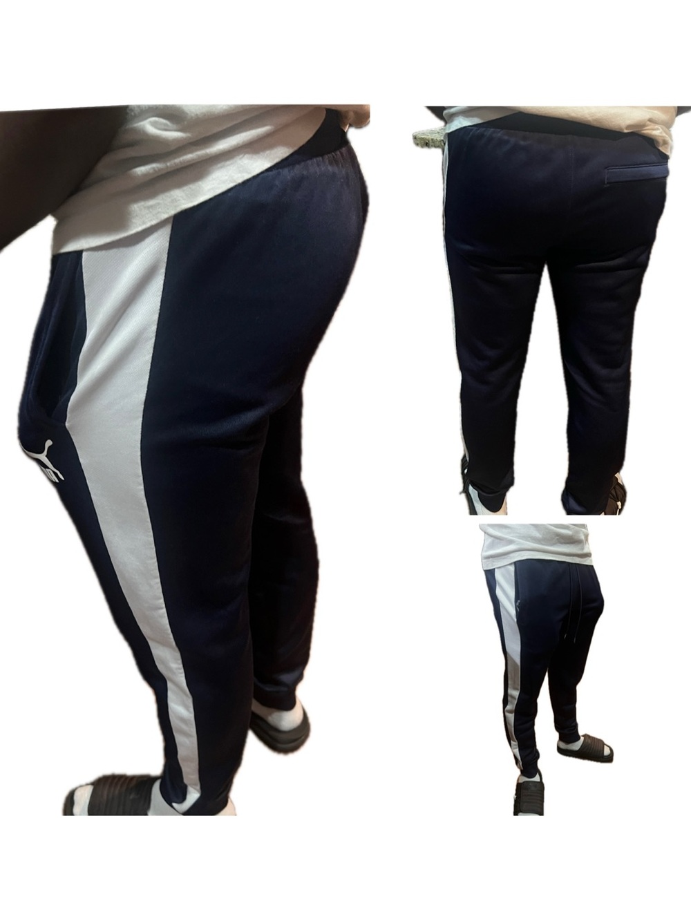 Puma Men's Navy Joggers with White Side Stripe